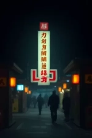 《雪落釜山港》竖版海报，落雪的港口栈桥上亮着一盏孤灯
